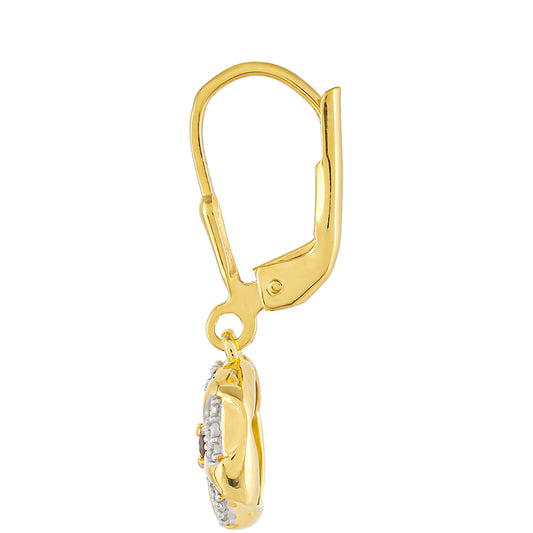 Pendientes de Plata Bañada en Oro con Diamante Rojo y Diamante blanco