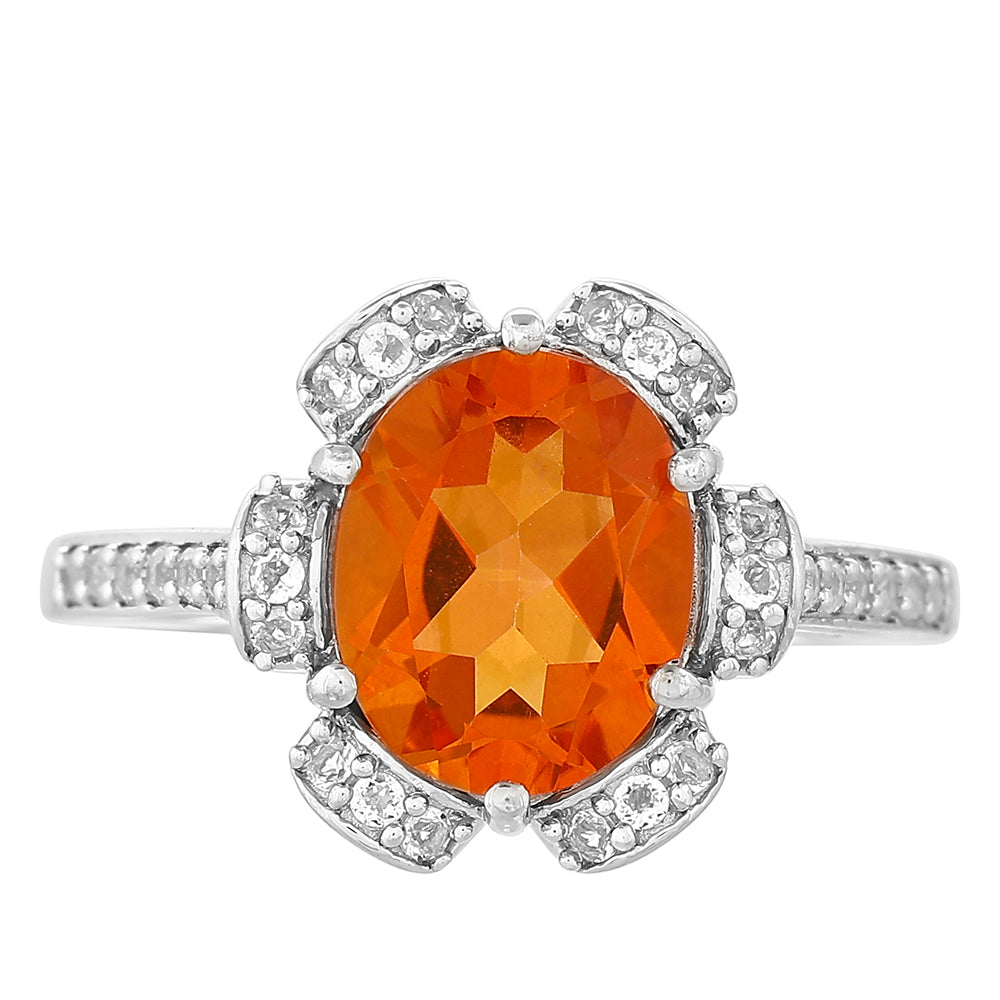 Anillo de Plata con Cuarzo Padparadscha y Topacio Blanco