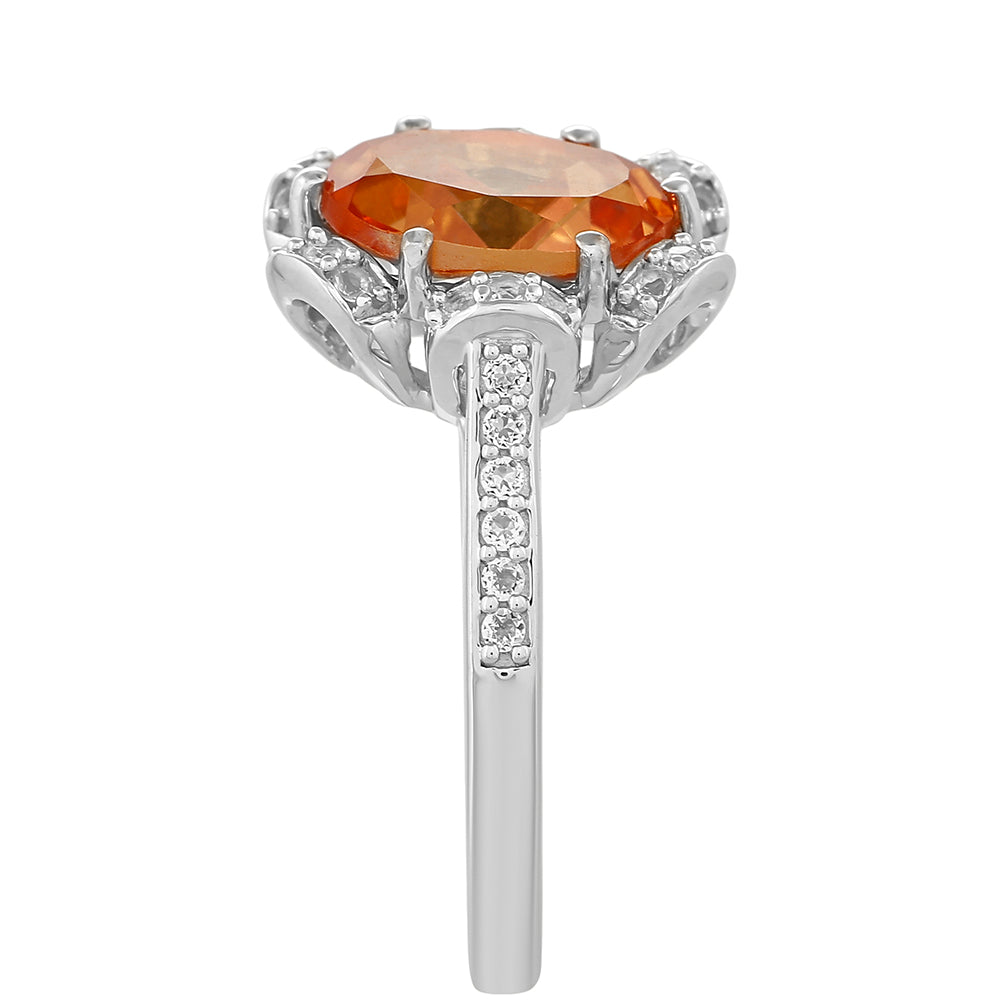 Anillo de Plata con Cuarzo Padparadscha y Topacio Blanco