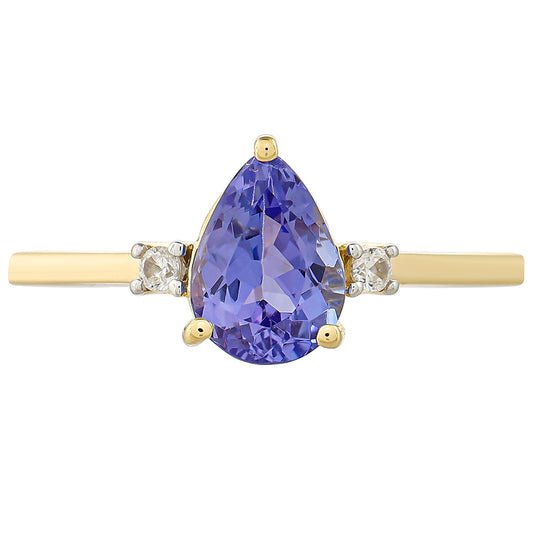 Anillo de Oro 9K con Tanzanita AAA y Zircón natural