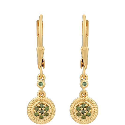 Pendientes de Plata Bañada en Oro con Diamante Verde