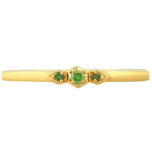 Anillo de Plata Bañada en Oro con Diamante Verde