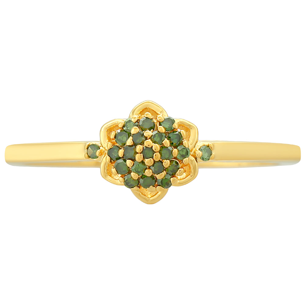 Anillo de Plata Bañada en Oro con Diamante Verde 1 
