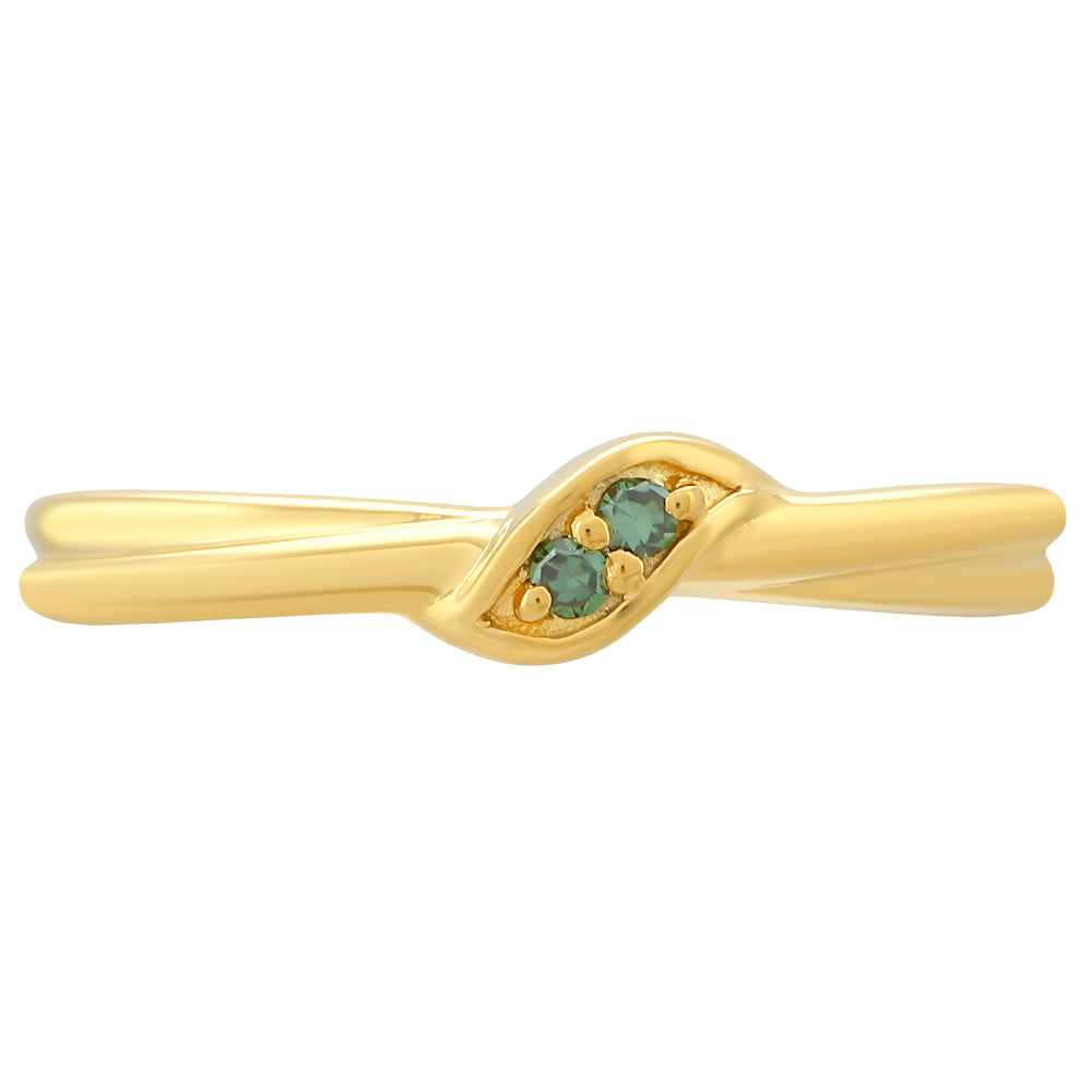 Anillo de Plata Bañada en Oro con Diamante Verde 1 