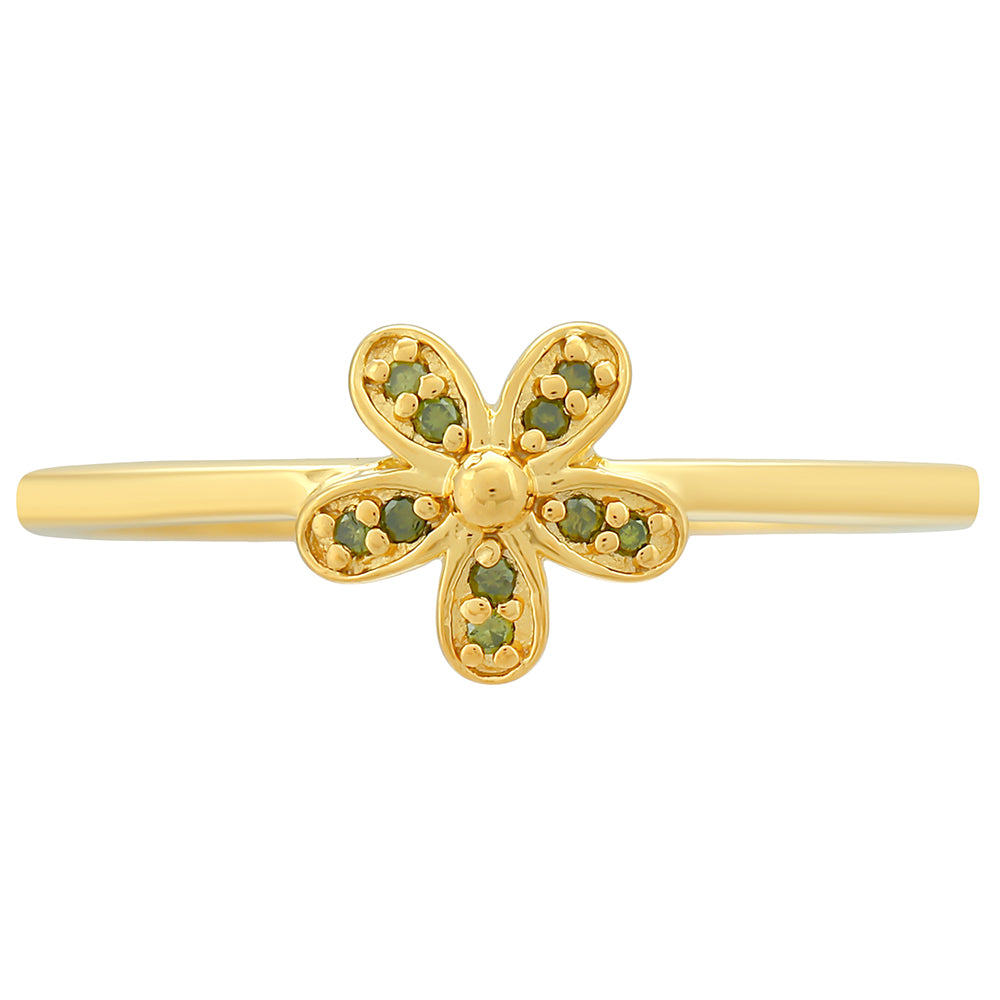 Anillo de Plata Bañada en Oro con Diamante Verde 1 