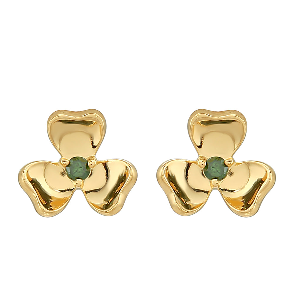 Pendientes de Plata Bañada en Oro con Diamante Verde 1 
