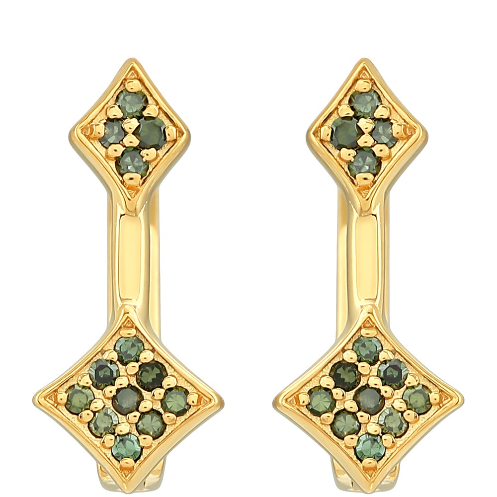 Pendientes de Plata Bañada en Oro con Diamante Verde