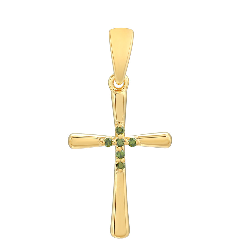 Cruz Colgante de Plata Bañada en Oro con Diamante Verde 1 