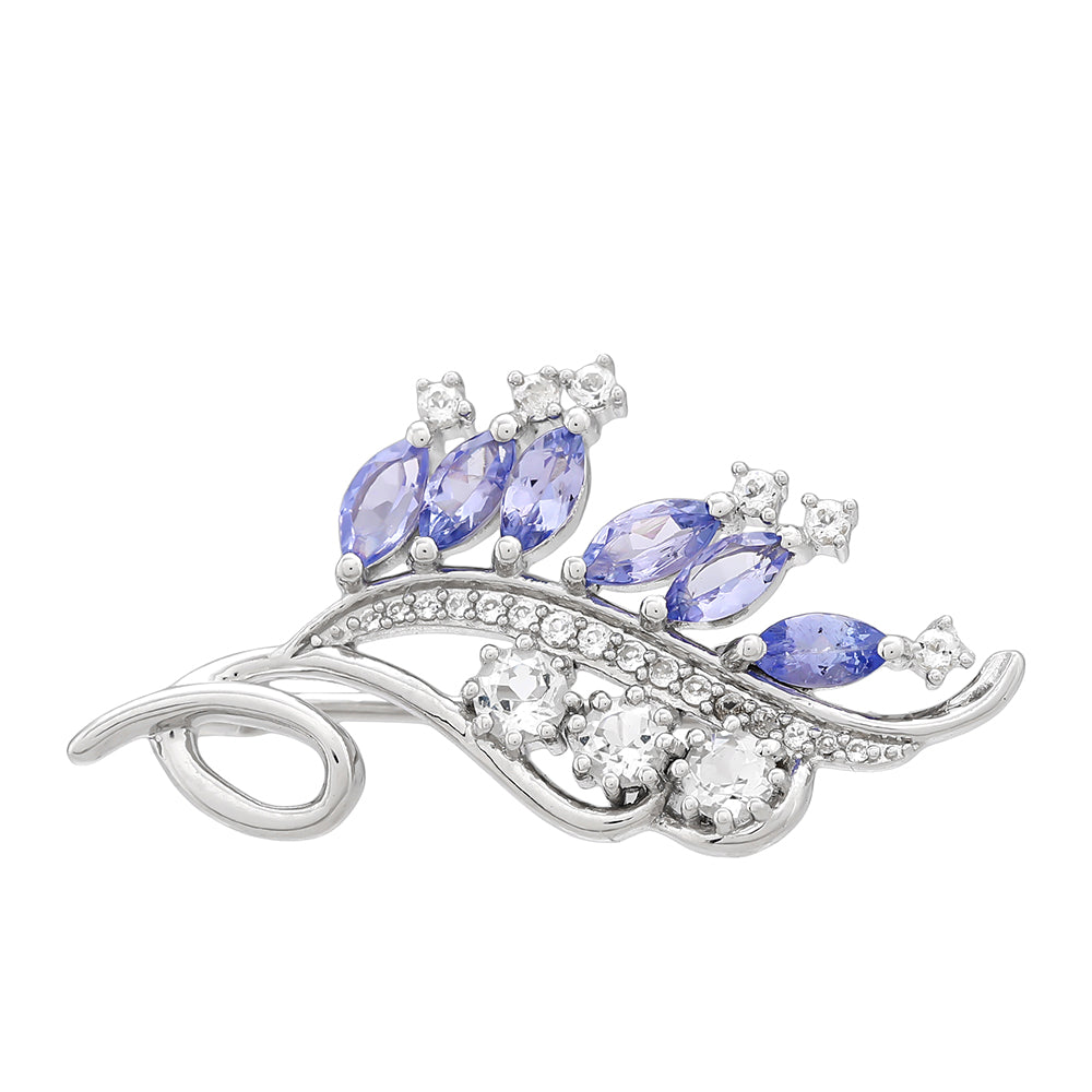 Broche de Plata con Tanzanita AAA y Topacio Blanco