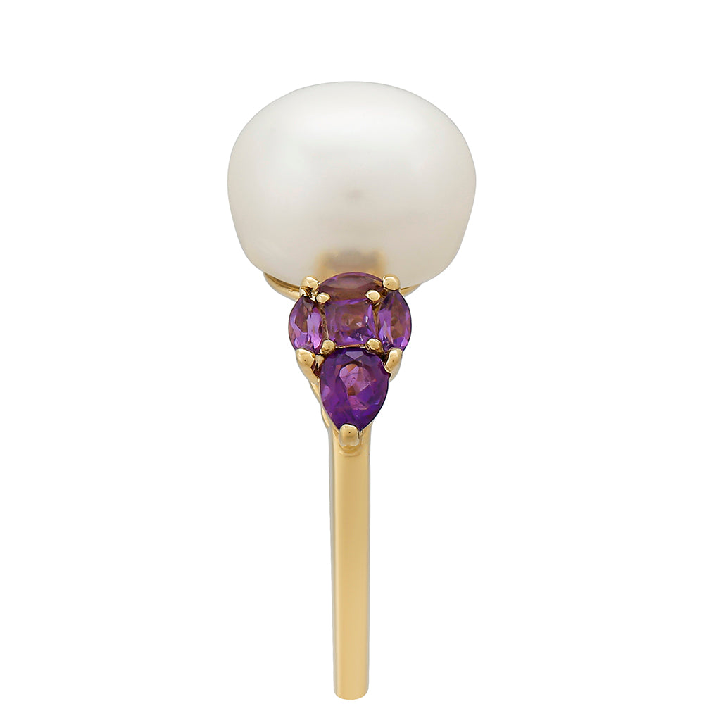 Anillo de Oro 9K con Amatista y Perla blanca de agua dulce 3 
