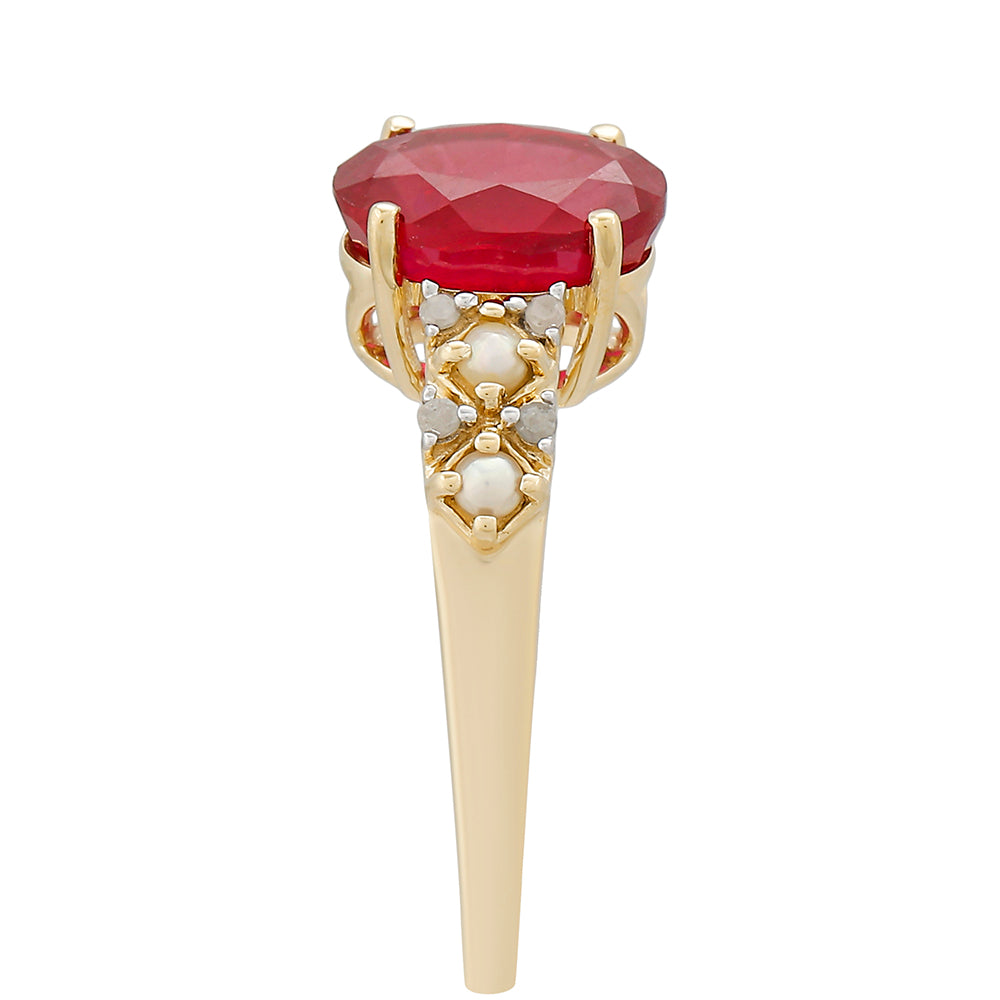 Anillo de Oro 9K con Rubí de Tailandia y Diamante blanco 3 