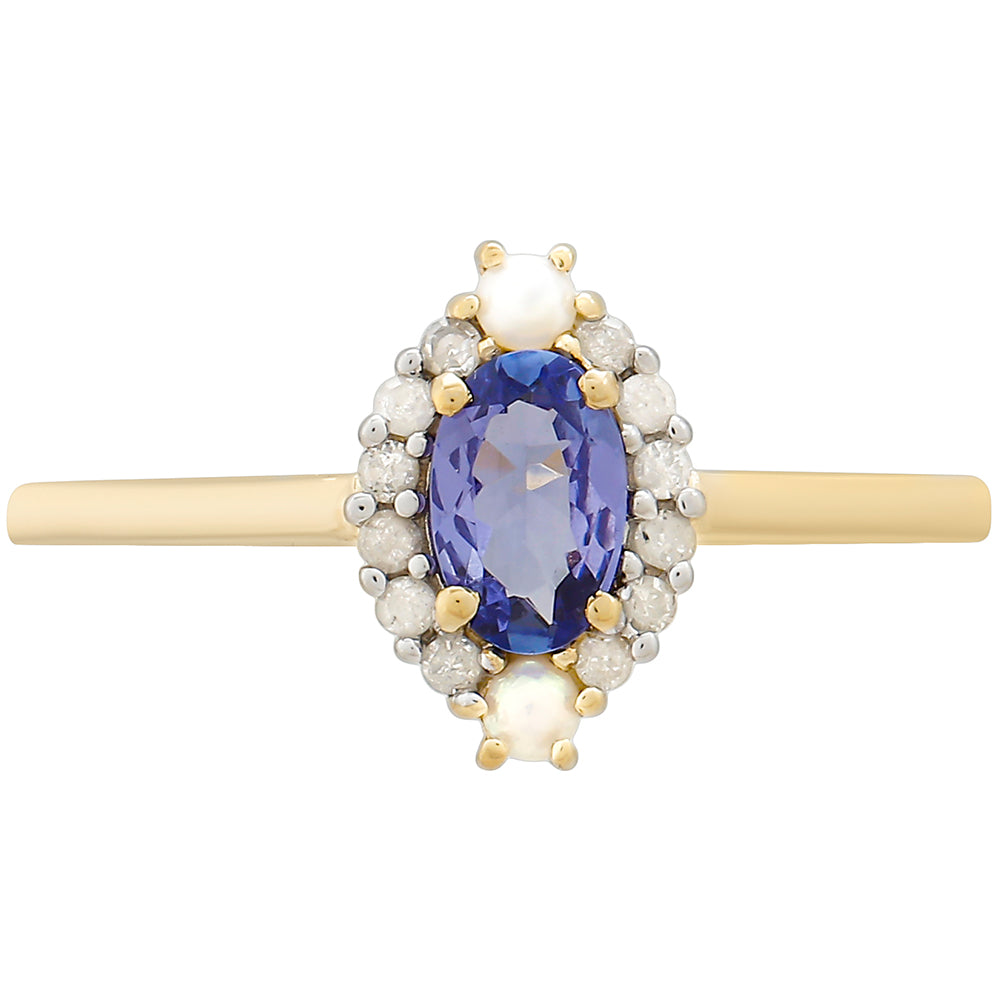 Anillo de Oro 9K con Tanzanita y Diamante blanco 1 