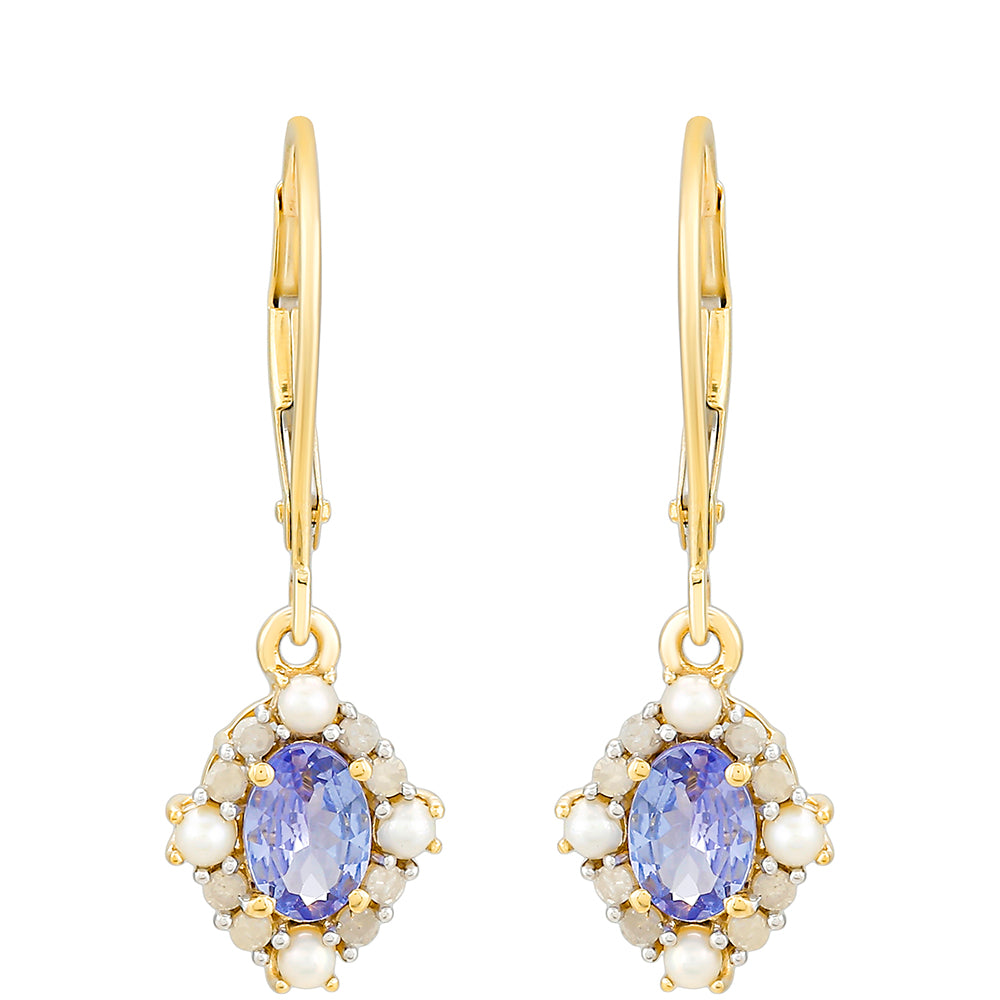 Pendientes de Oro 9K con Tanzanita y Diamante blanco 1 