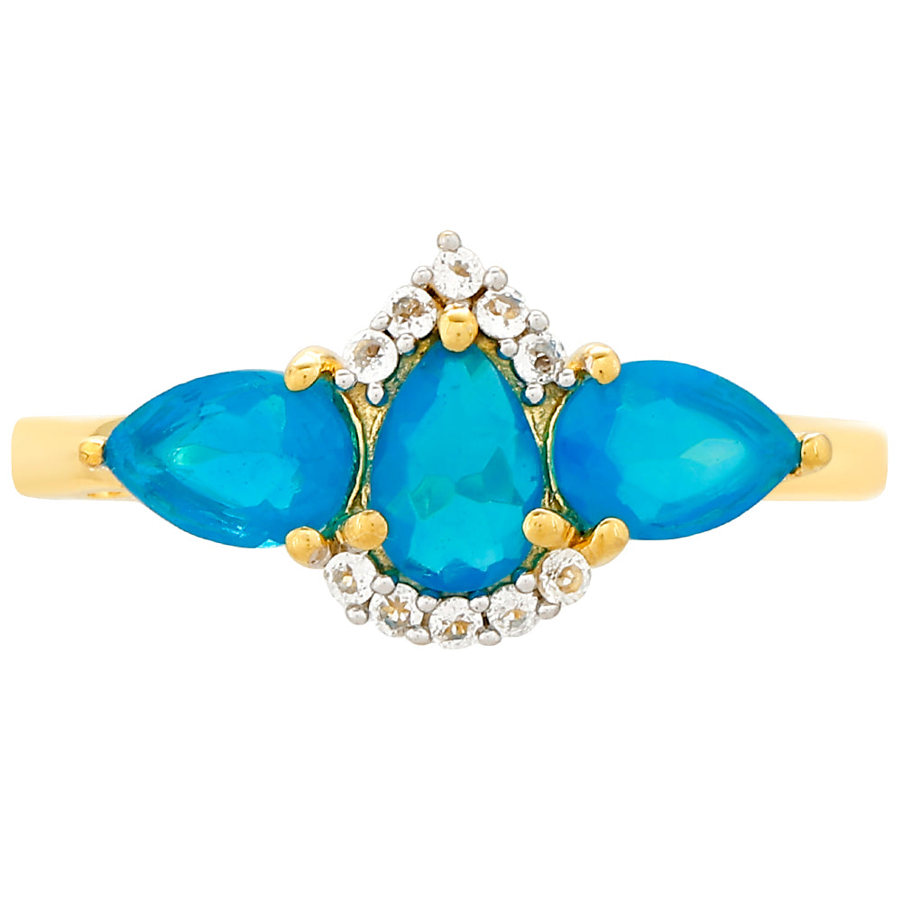 Anillo de Plata Bañada en Oro con Ópalo Azul Paraiba de Etiopía y Topacio Blanco 1 