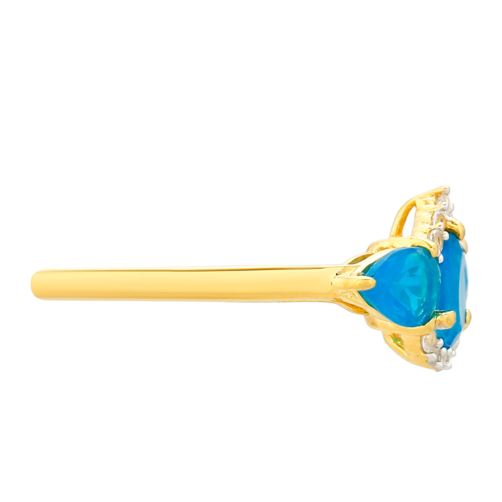 Anillo de Plata Bañada en Oro con Ópalo Azul Paraiba de Etiopía y Topacio Blanco