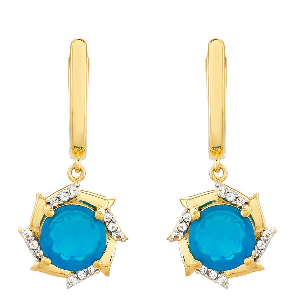 Pendientes de Plata Bañada en Oro con Ópalo Azul Paraiba de Etiopía y Topacio Blanco
