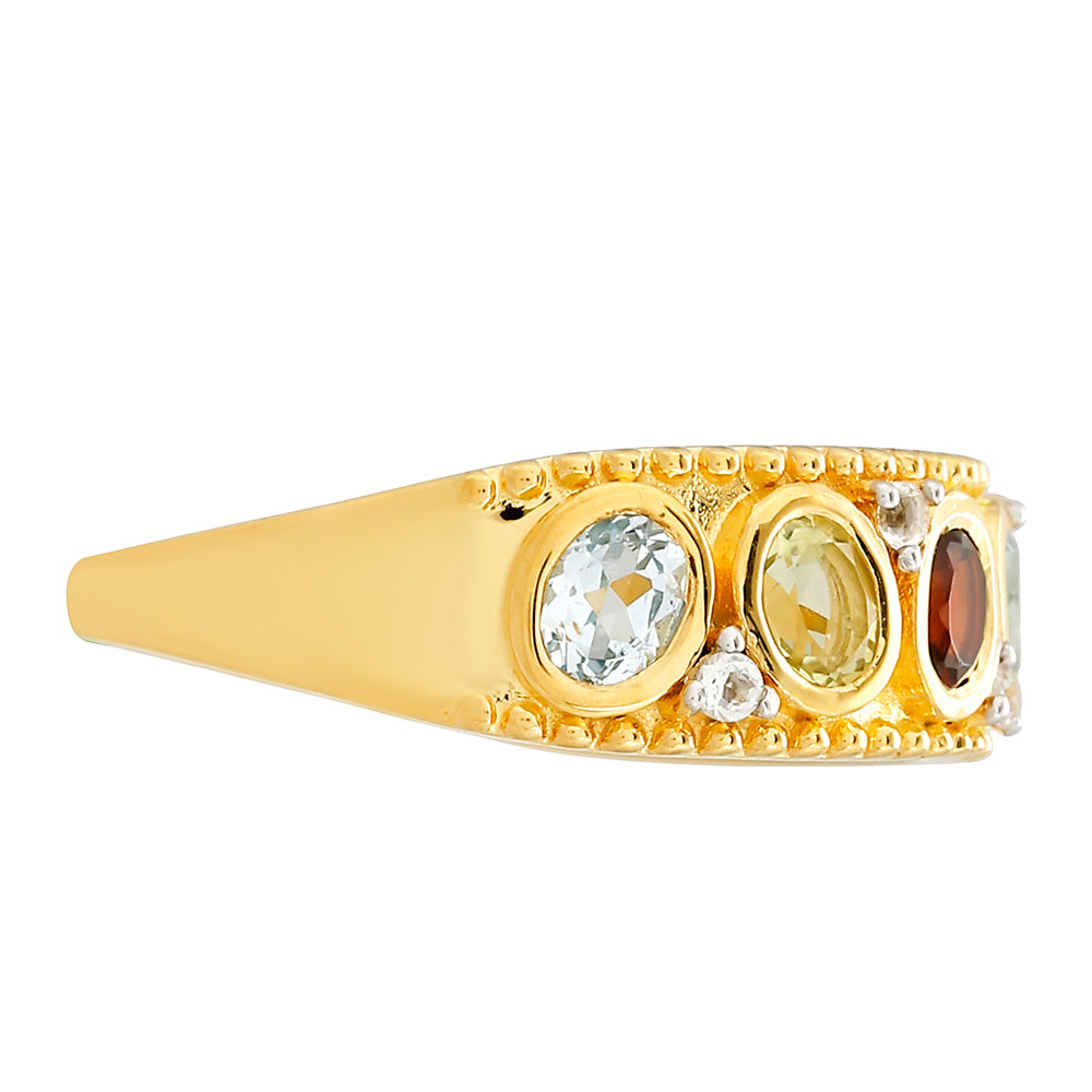 Anillo de Plata Bañada en Oro con Granate y Citrino de Madeira 2 