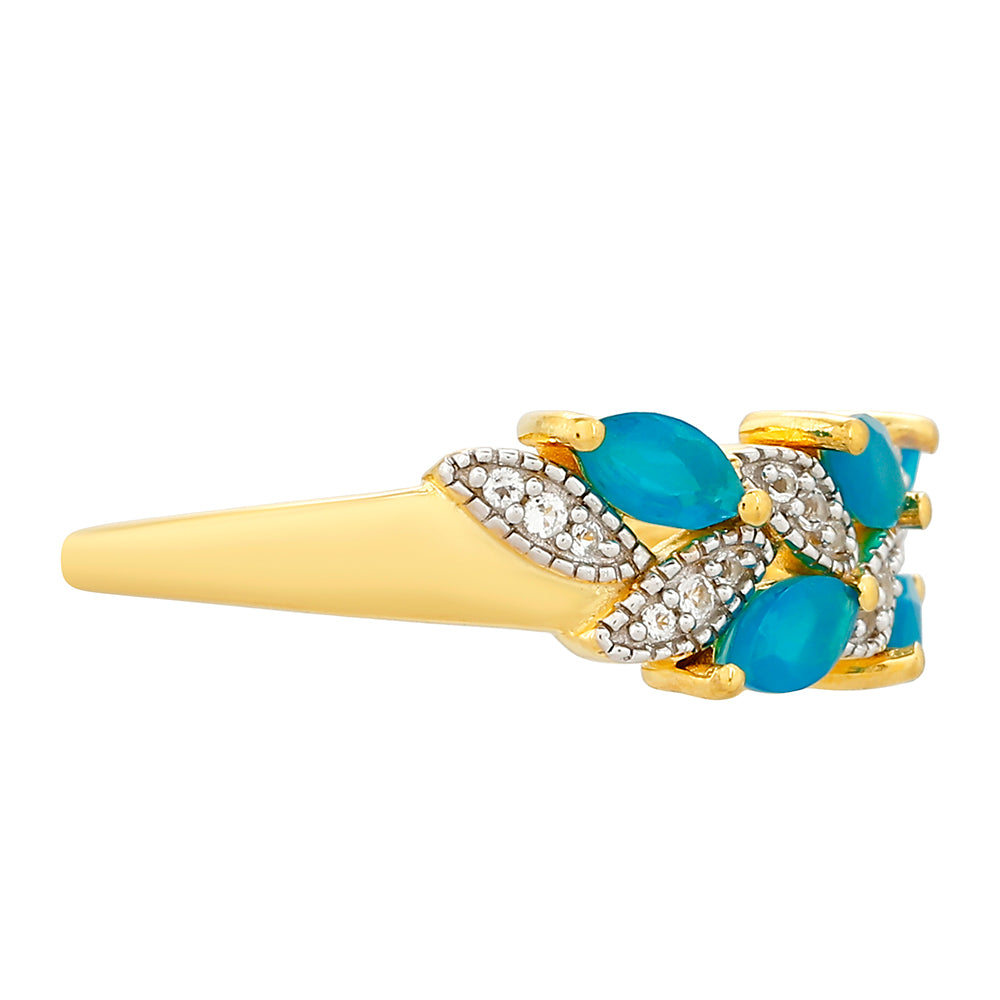 Anillo de Plata Bañada en Oro con Ópalo Azul Paraiba de Etiopía y Topacio Blanco 2 