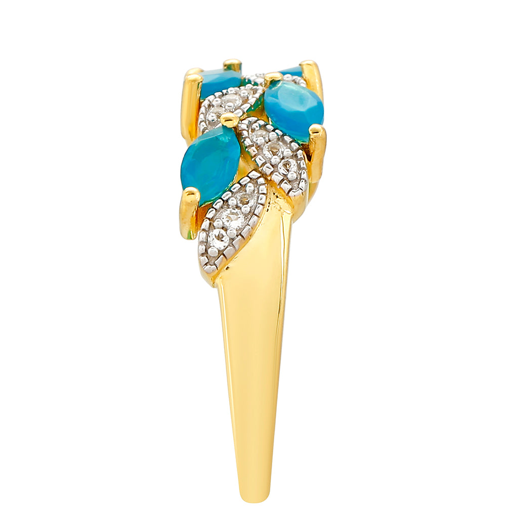 Anillo de Plata Bañada en Oro con Ópalo Azul Paraiba de Etiopía y Topacio Blanco