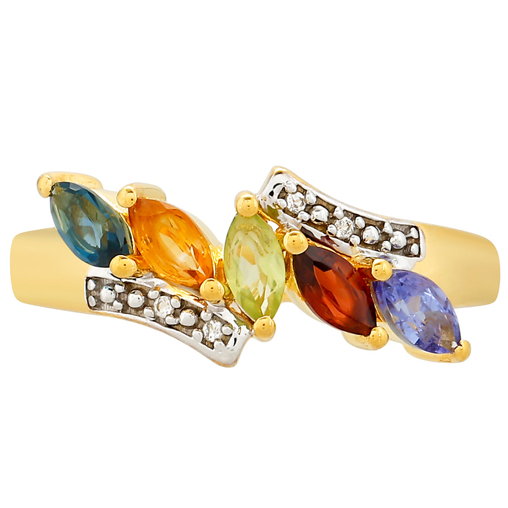 Anillo de Plata Bañada en Oro con Tanzanita y Citrino