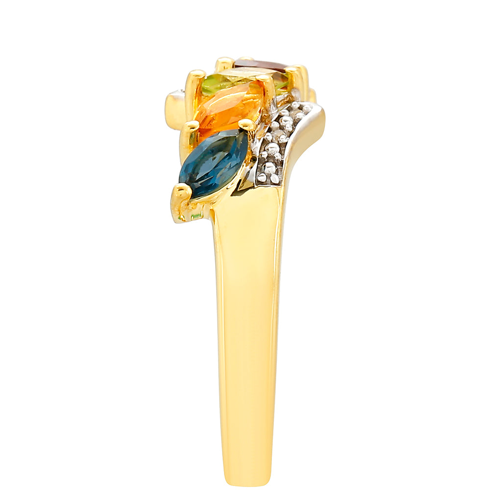 Anillo de Plata Bañada en Oro con Tanzanita y Citrino 3 