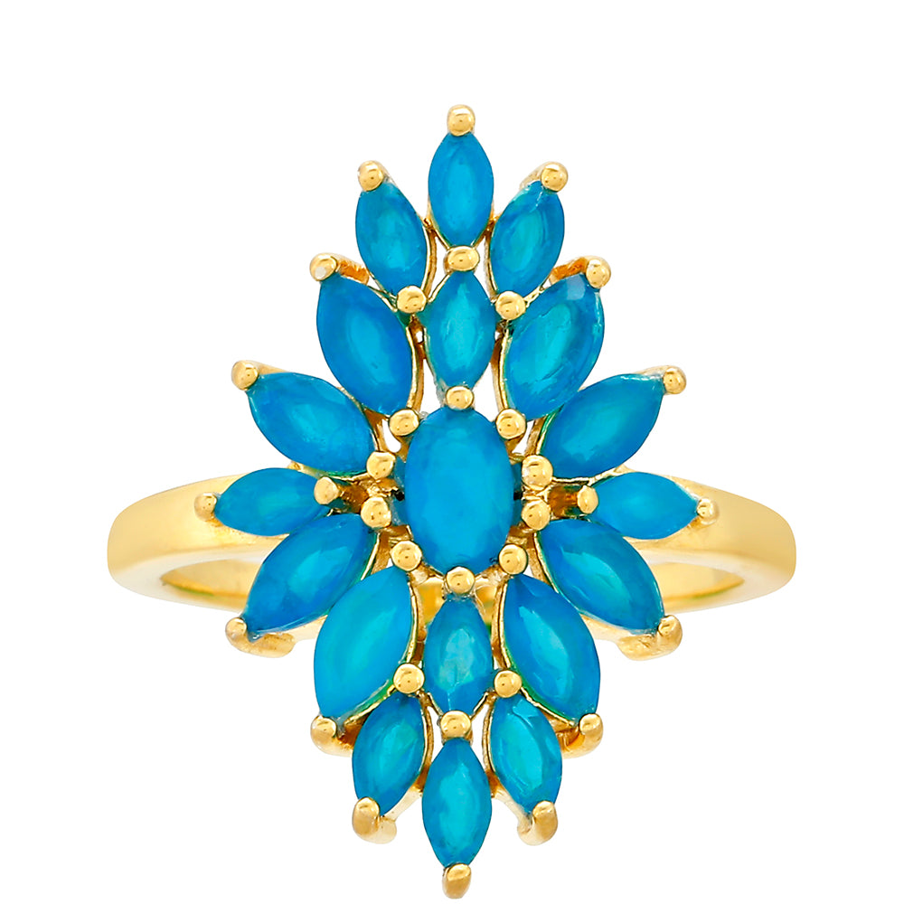 Anillo de Plata Bañada en Oro con Ópalo Azul Paraiba de Etiopía