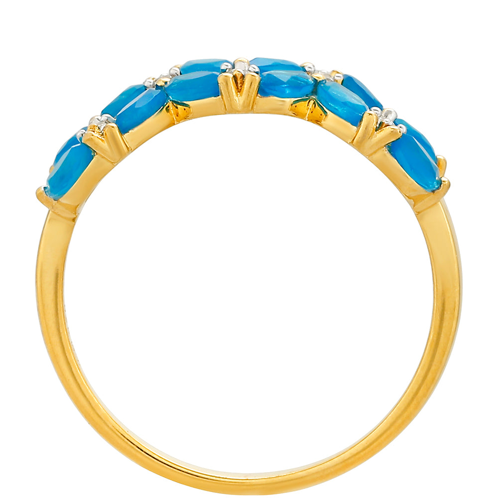 Anillo de Plata Bañada en Oro con Ópalo Azul Paraiba de Etiopía y Topacio Blanco