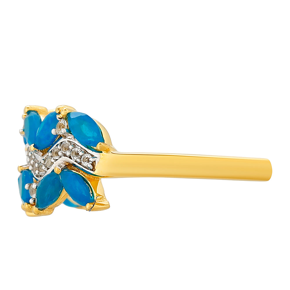Anillo de Plata Bañada en Oro con Ópalo Azul Paraiba de Etiopía y Topacio Blanco 4 