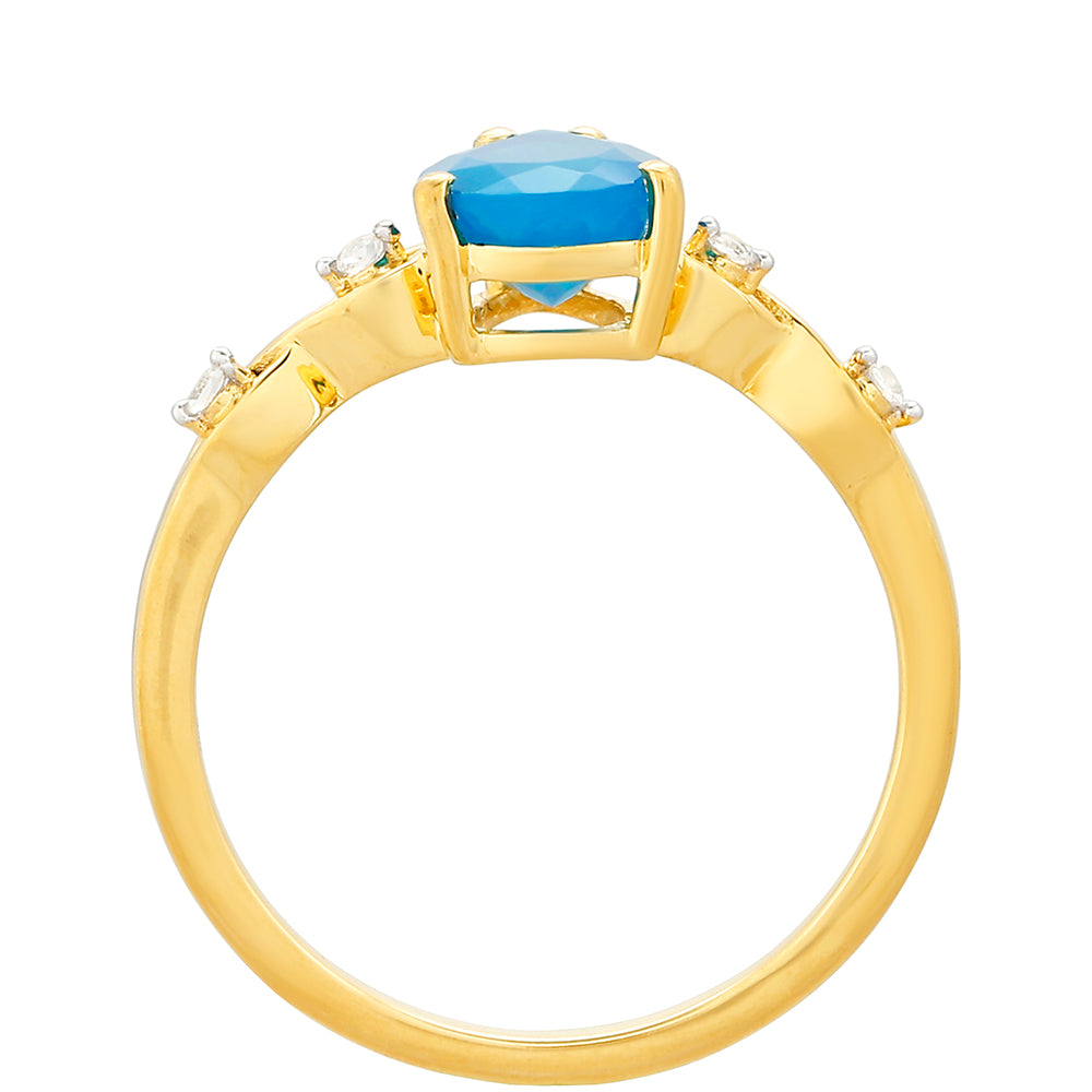 Anillo de Plata Bañada en Oro con Ópalo Azul Paraiba de Etiopía y Topacio Blanco 4 
