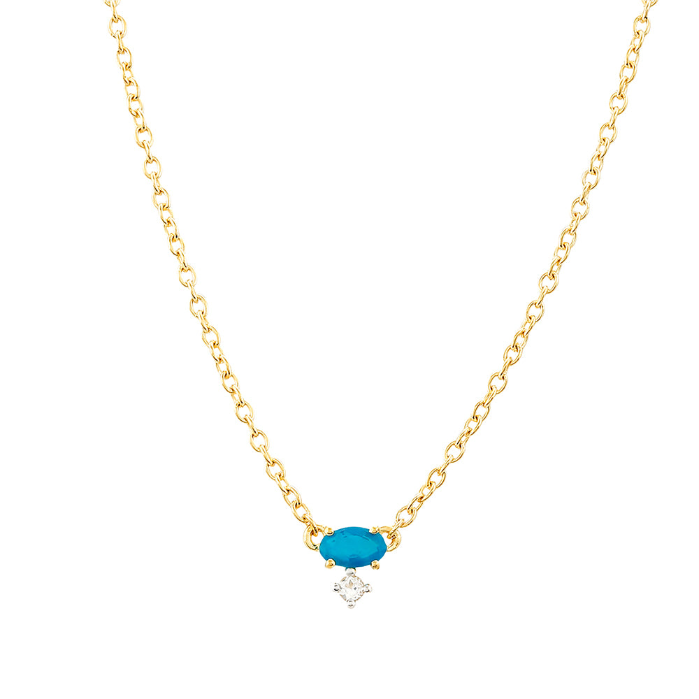 Collar de Plata Bañada en Oro con Ópalo Azul Paraiba de Etiopía y Topacio Blanco