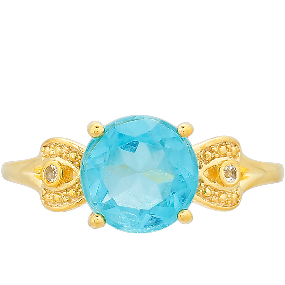 Anillo de Plata Bañada en Oro con Cuarzo Paraiba y Topacio Blanco