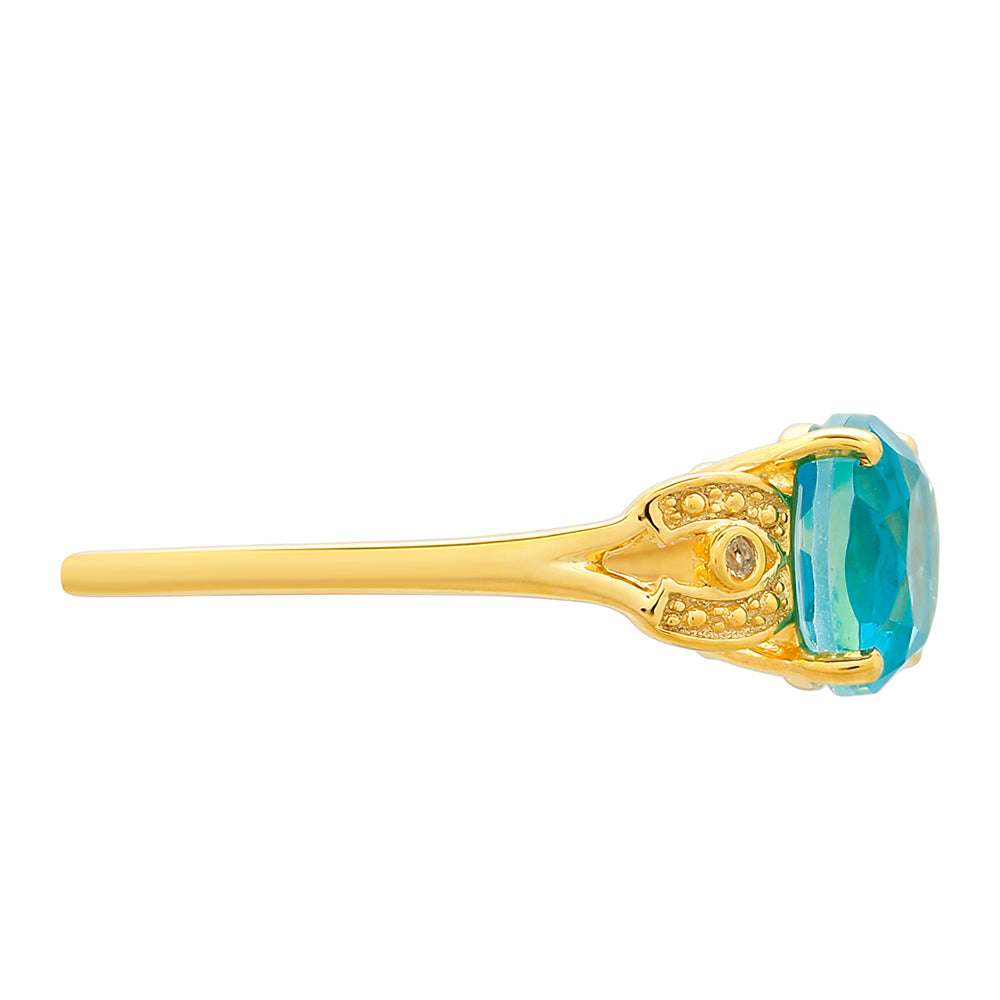 Anillo de Plata Bañada en Oro con Cuarzo Paraiba y Topacio Blanco 2 
