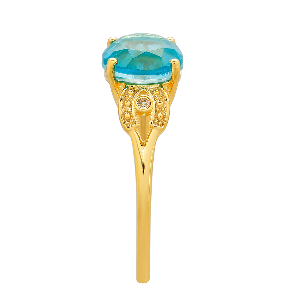 Anillo de Plata Bañada en Oro con Cuarzo Paraiba y Topacio Blanco 3 