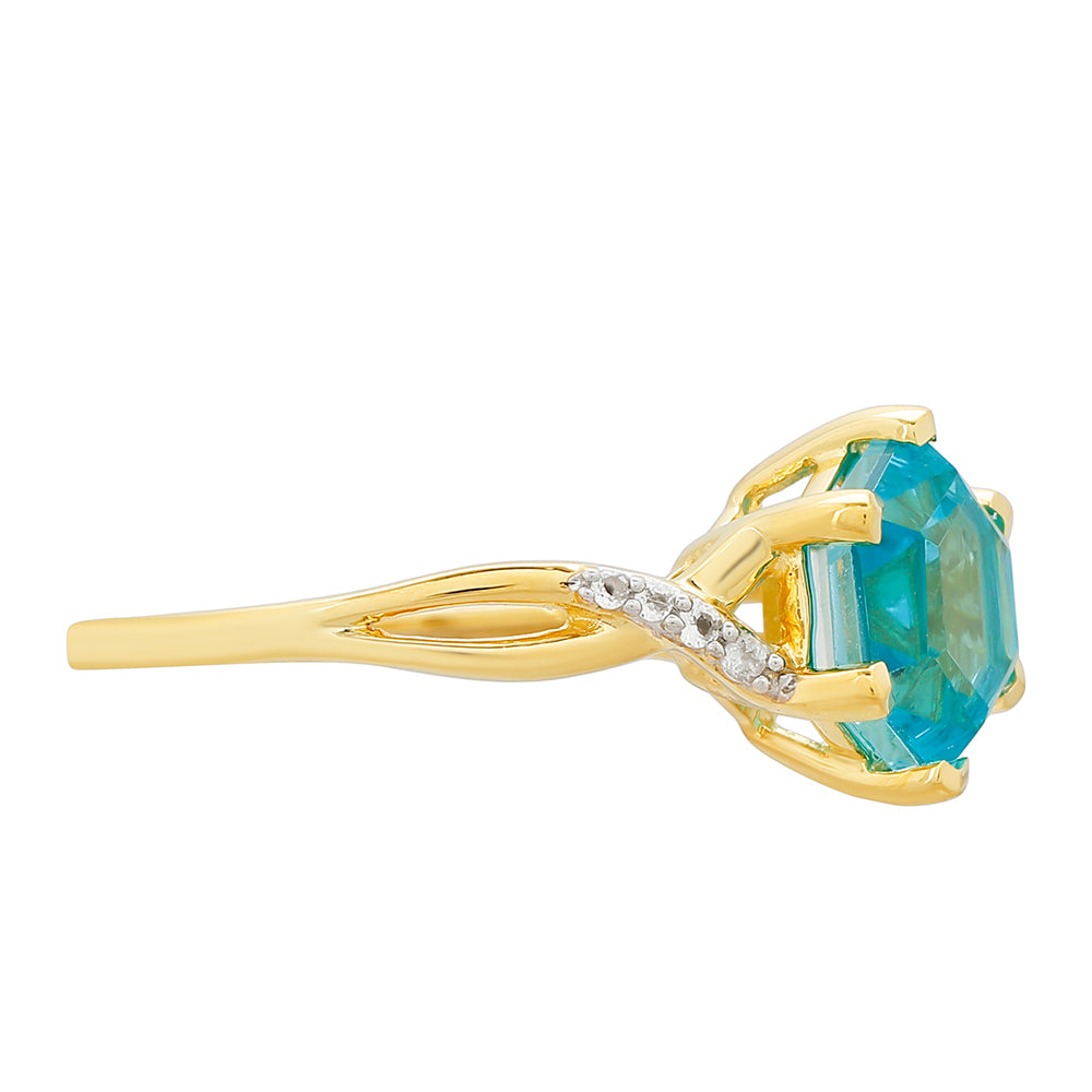 Anillo de Plata Bañada en Oro con Cuarzo Paraiba y Topacio Blanco