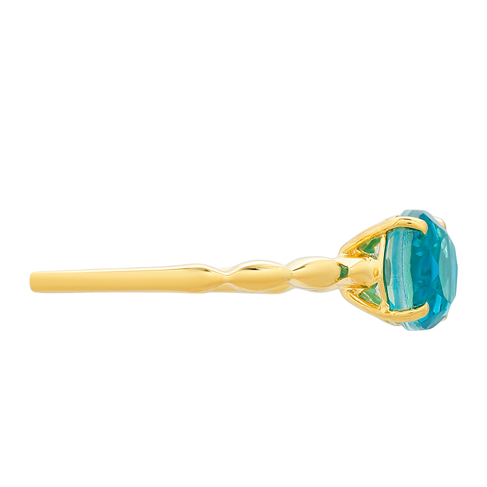 Anillo de Plata Bañada en Oro con Cuarzo Paraiba 2 
