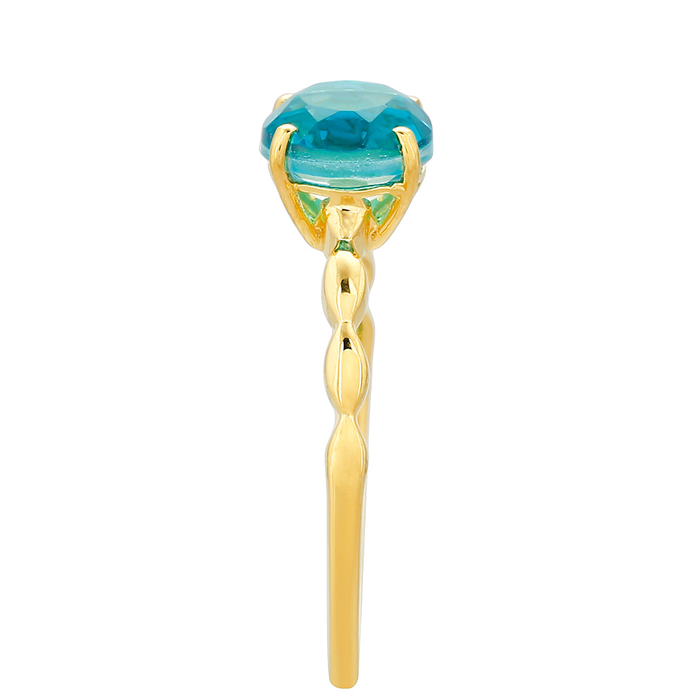 Anillo de Plata Bañada en Oro con Cuarzo Paraiba