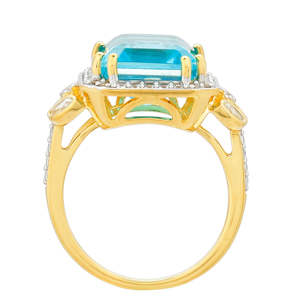 Anillo de Plata Bañada en Oro con Cuarzo Paraiba y Topacio Blanco