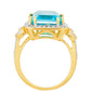 Anillo de Plata Bañada en Oro con Cuarzo Paraiba y Topacio Blanco