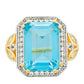 Anillo de Plata Bañada en Oro con Cuarzo Paraiba y Topacio Blanco
