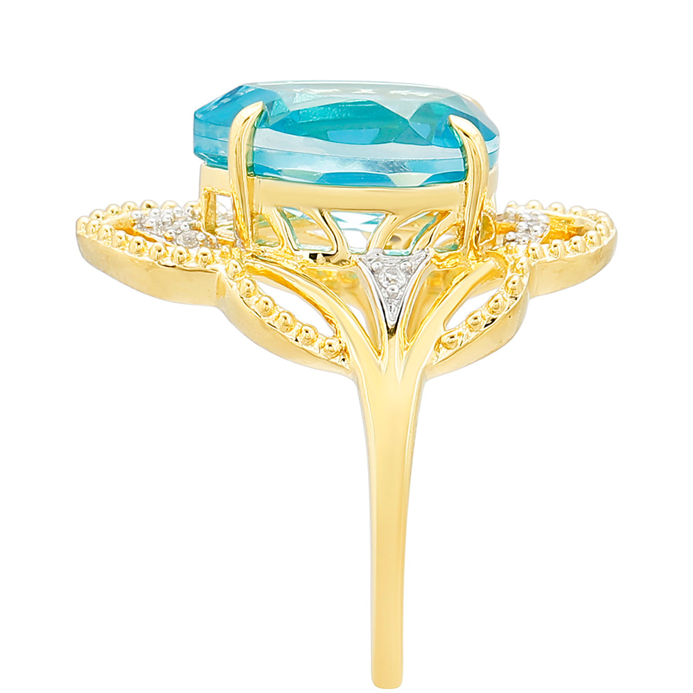 Anillo de Plata Bañada en Oro con Cuarzo Paraiba y Topacio Blanco