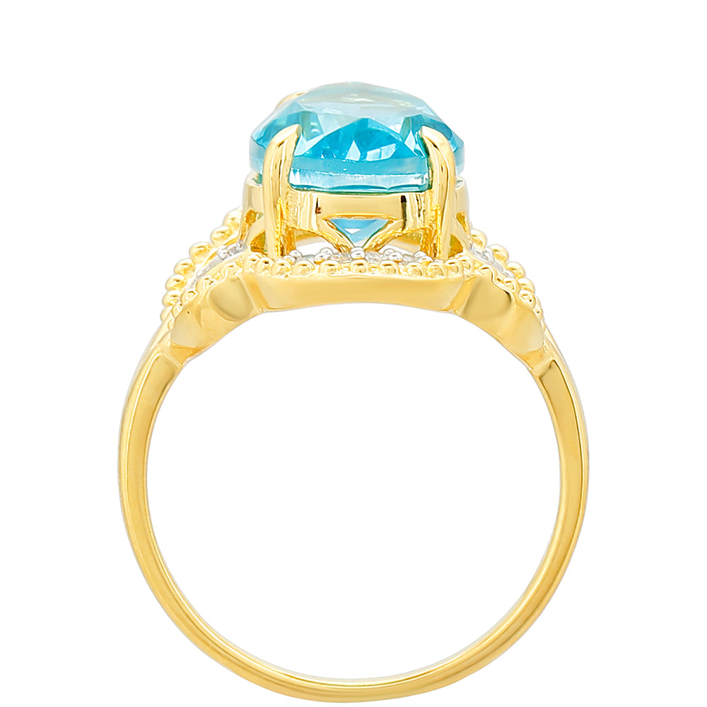 Anillo de Plata Bañada en Oro con Cuarzo Paraiba y Topacio Blanco 4 