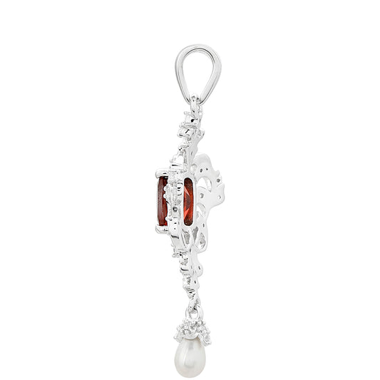 Colgante de Plata con Granate y Perla blanca de agua dulce