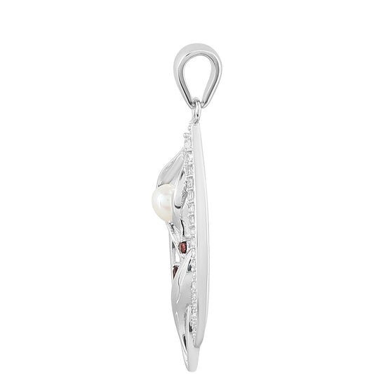 Colgante de Plata con Granate y Perla blanca de agua dulce