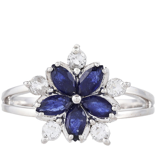Anillo de Plata con Zafiro de Tailandia y Topacio Blanco