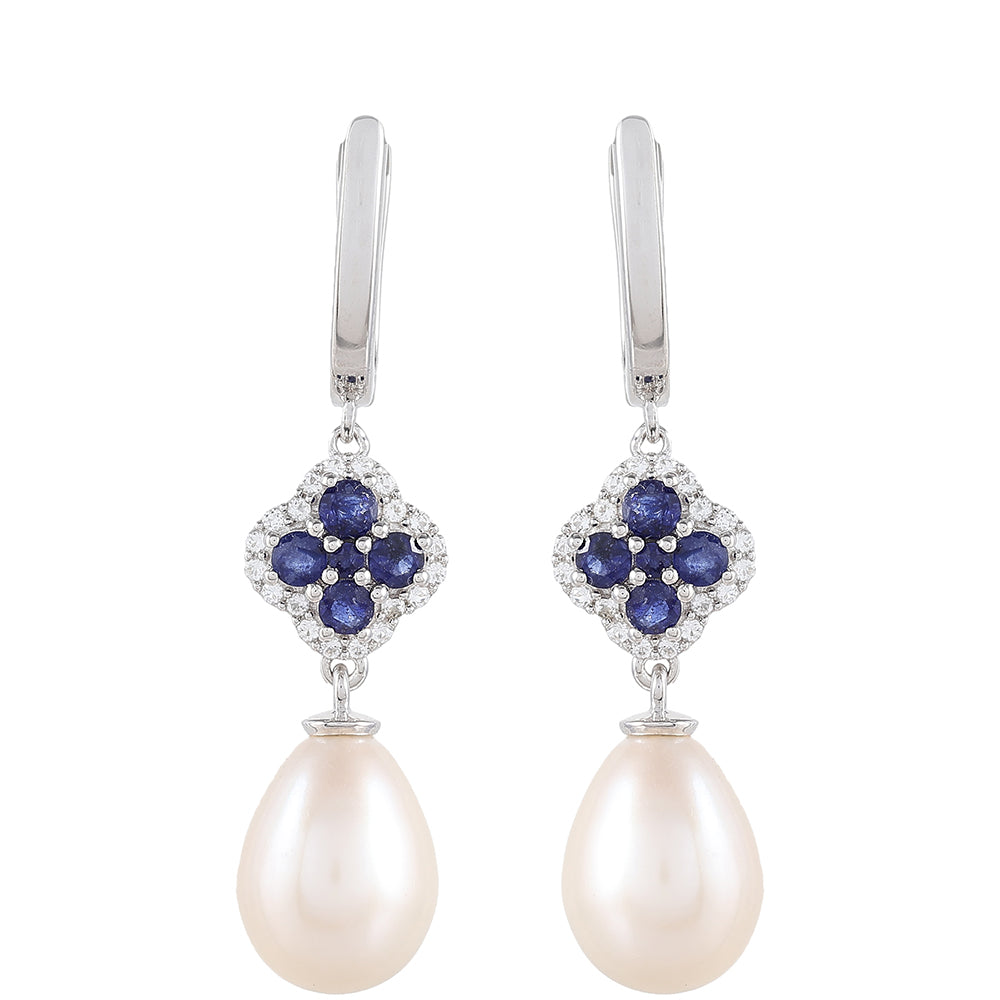 Pendientes de Plata con Zafiro de Tailandia y Perla blanca de agua dulce 1 