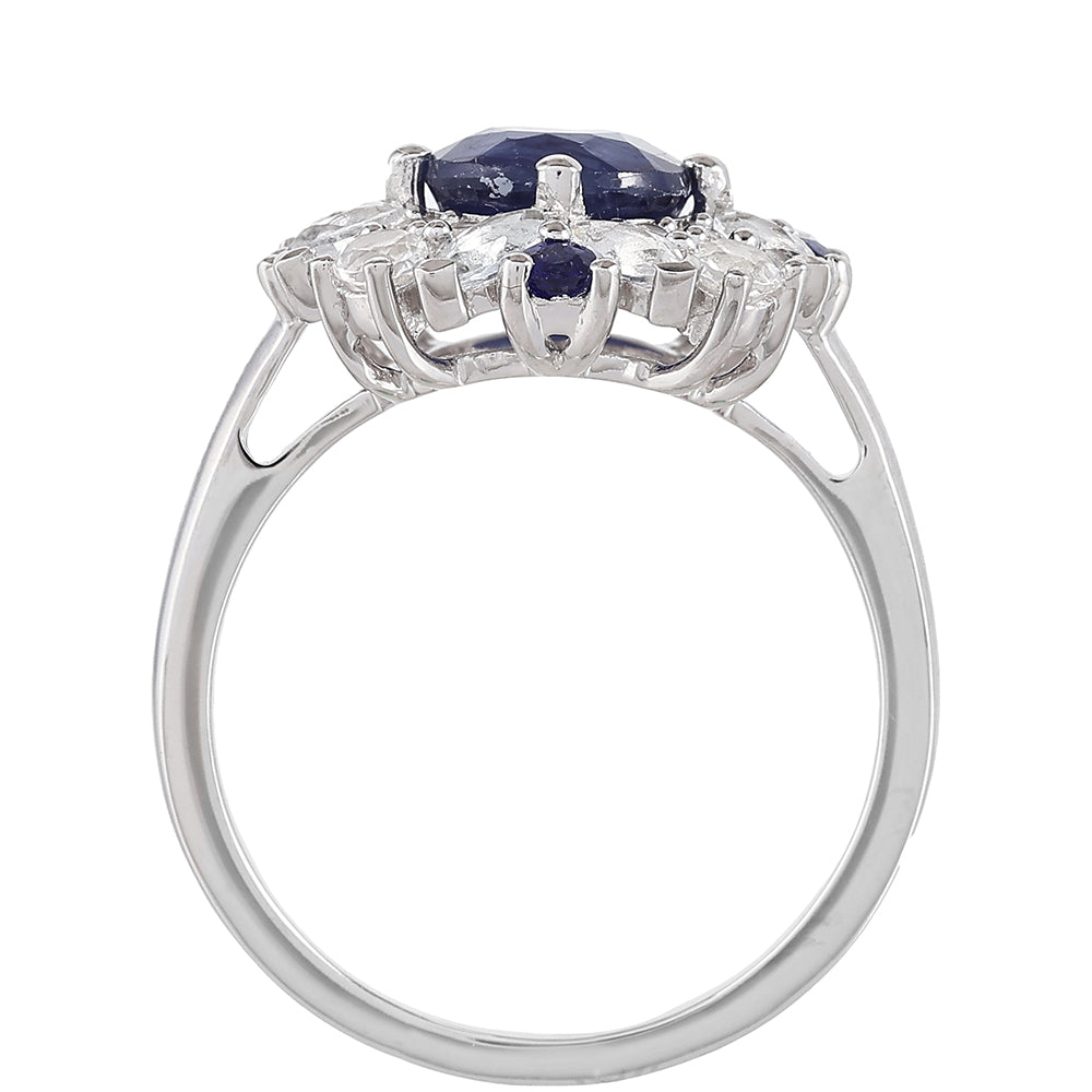 Anillo de Plata con Zafiro de Tailandia y Topacio Blanco 4 