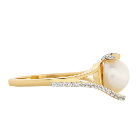 Anillo de Plata Bañada en Oro con Perla Barroca Cultivada de Agua Dulce y Topacio Blanco