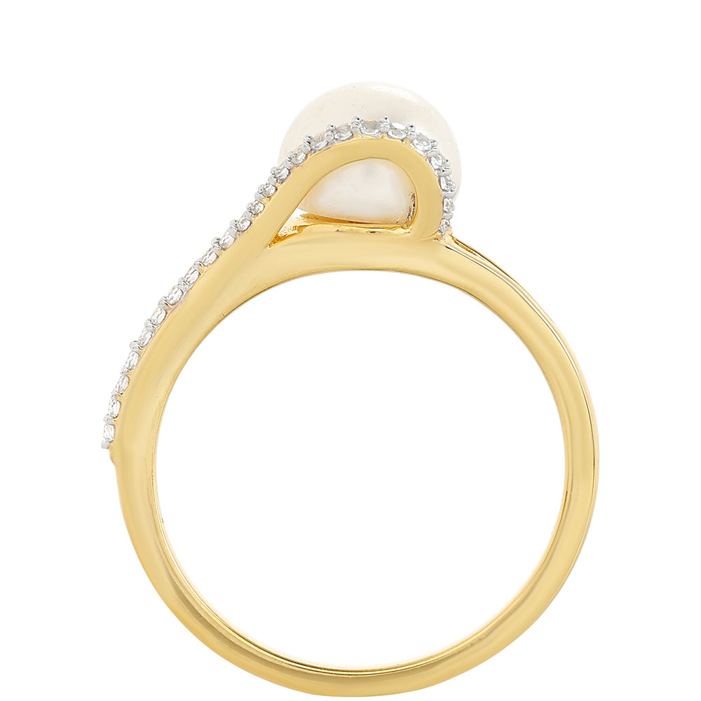 Anillo de Plata Bañada en Oro con Perla Barroca Cultivada de Agua Dulce y Topacio Blanco 3 