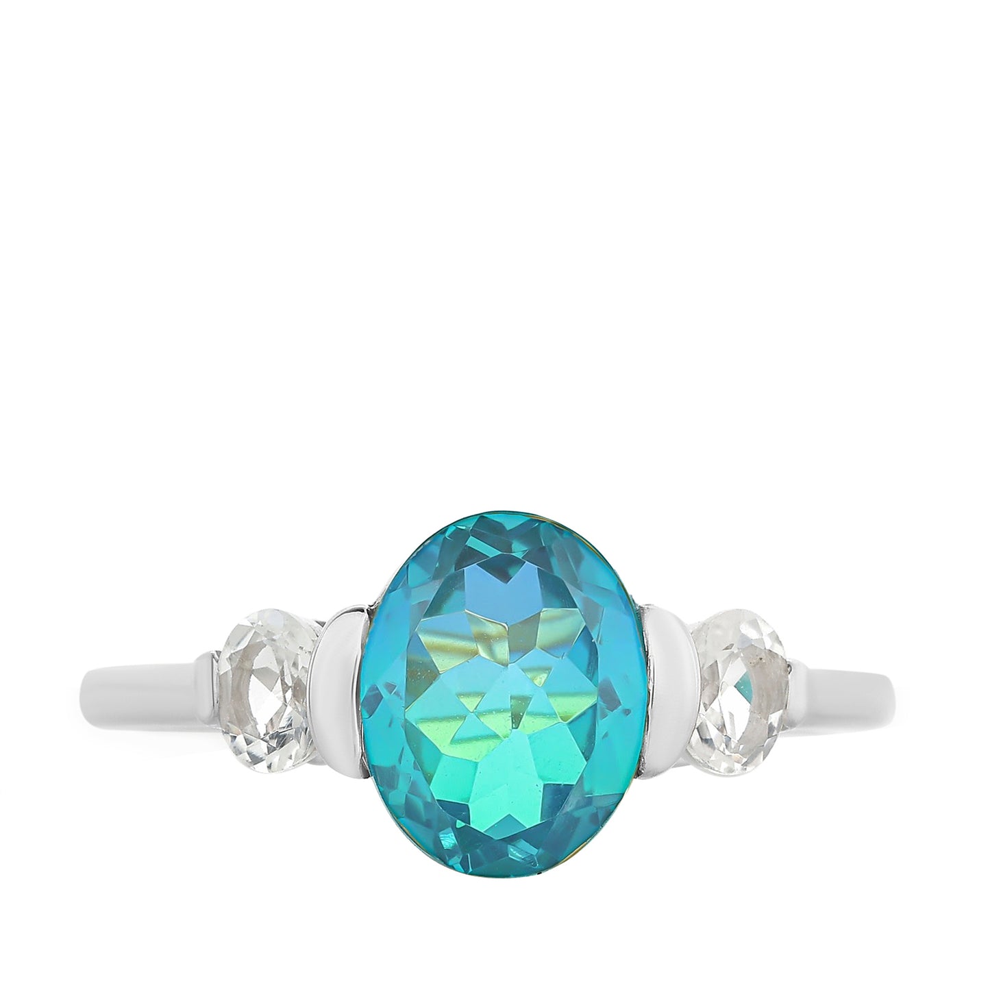 Anillo de Plata con Cuarzo Pavo Real y Topacio Blanco