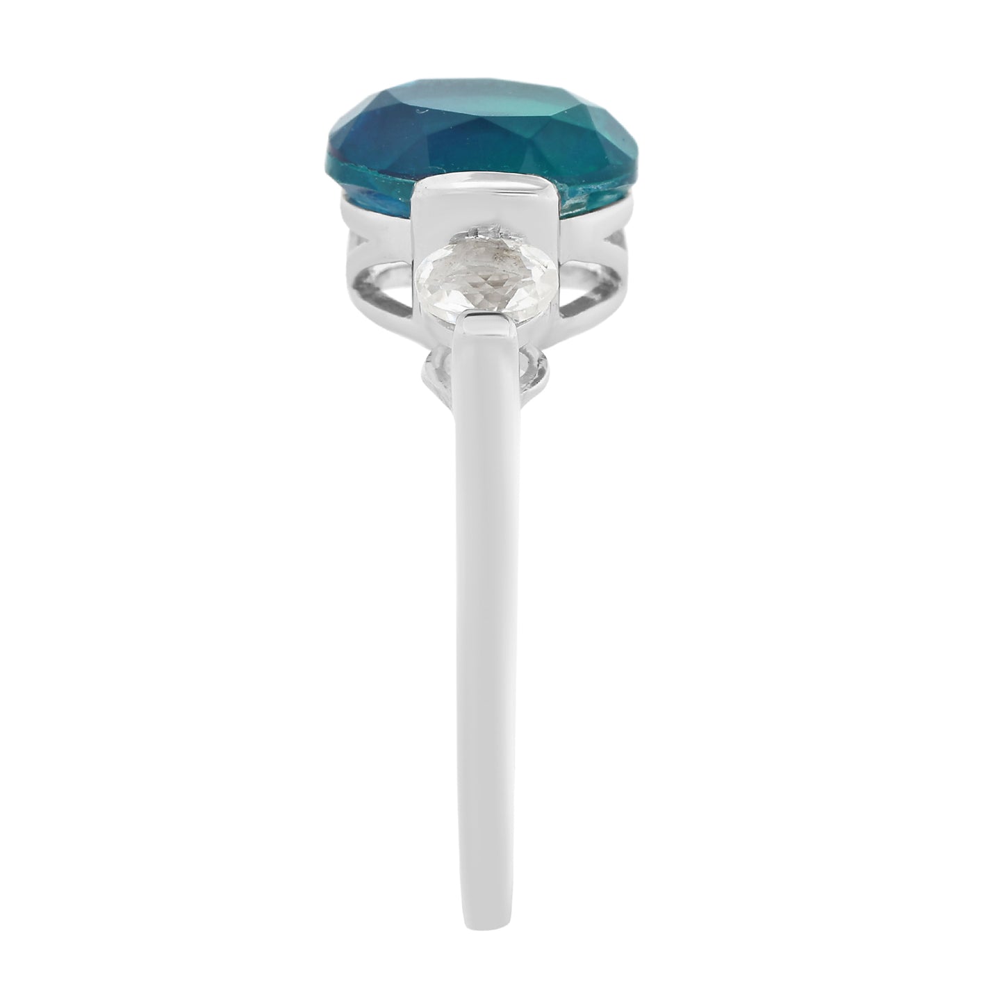 Anillo de Plata con Cuarzo Pavo Real y Topacio Blanco